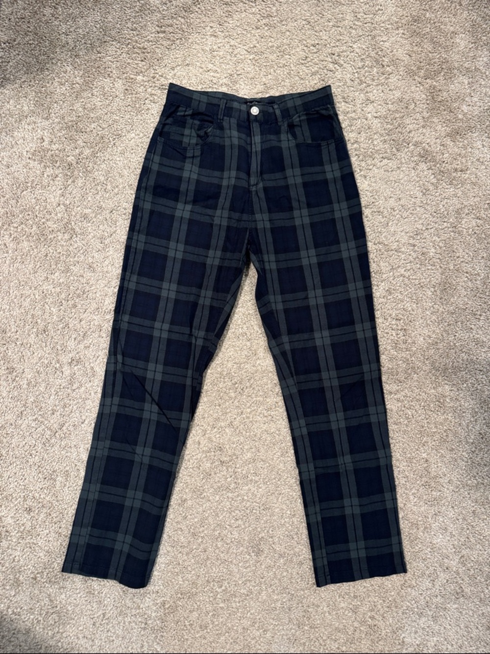 PacSun Navy and Dark Green Plaid Tapered Pants